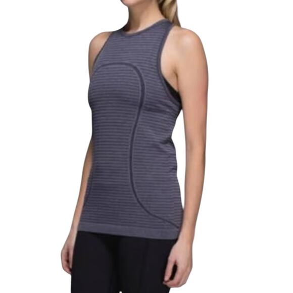 Lululemon Swiftly Tech Tank Rugby Stripe Tonal Heathered Black Grape – Sz S (4-6 - Picture 2 of 5